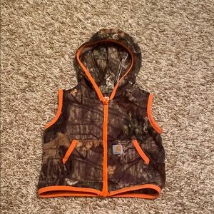 Baby CARHARTT Camo Hooded Vest with Orange Trim